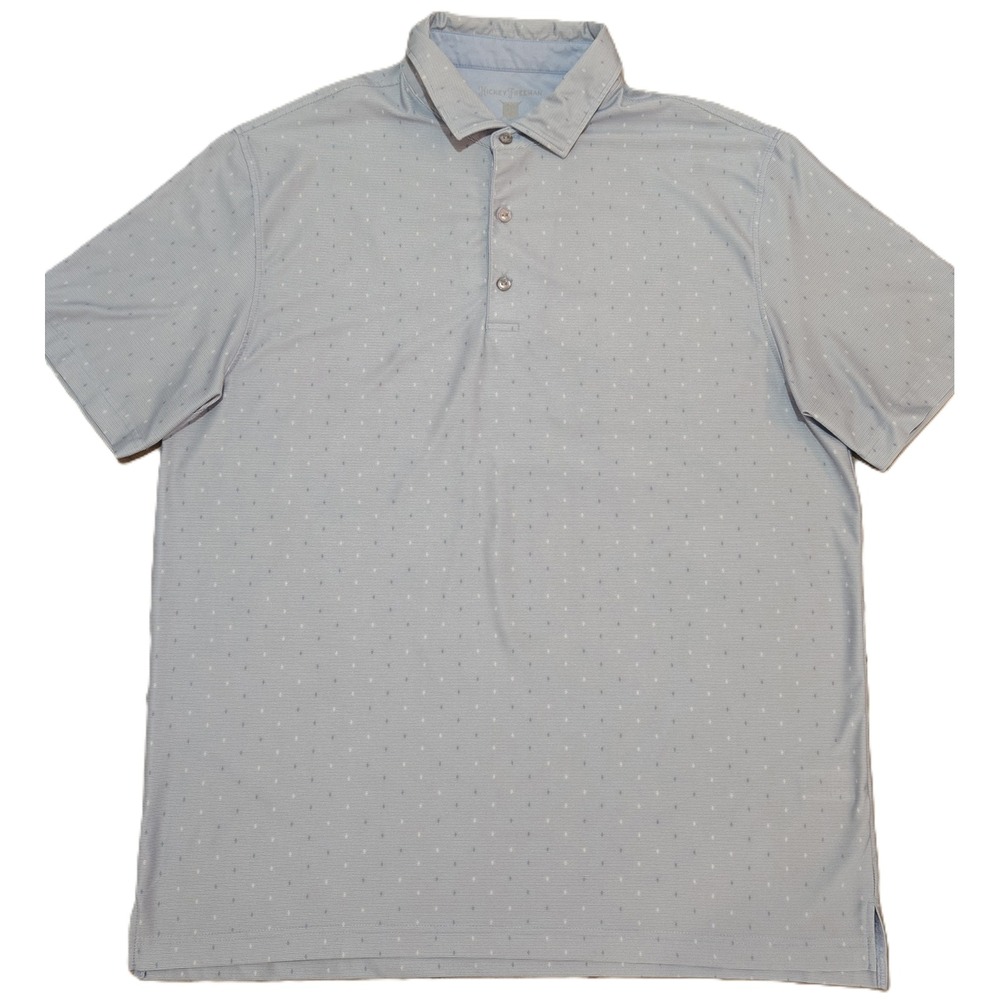 Hickey Freeman Golf Polo Shirt Mens L G‎ Light Blue Micro Dot Print Short Sleeve